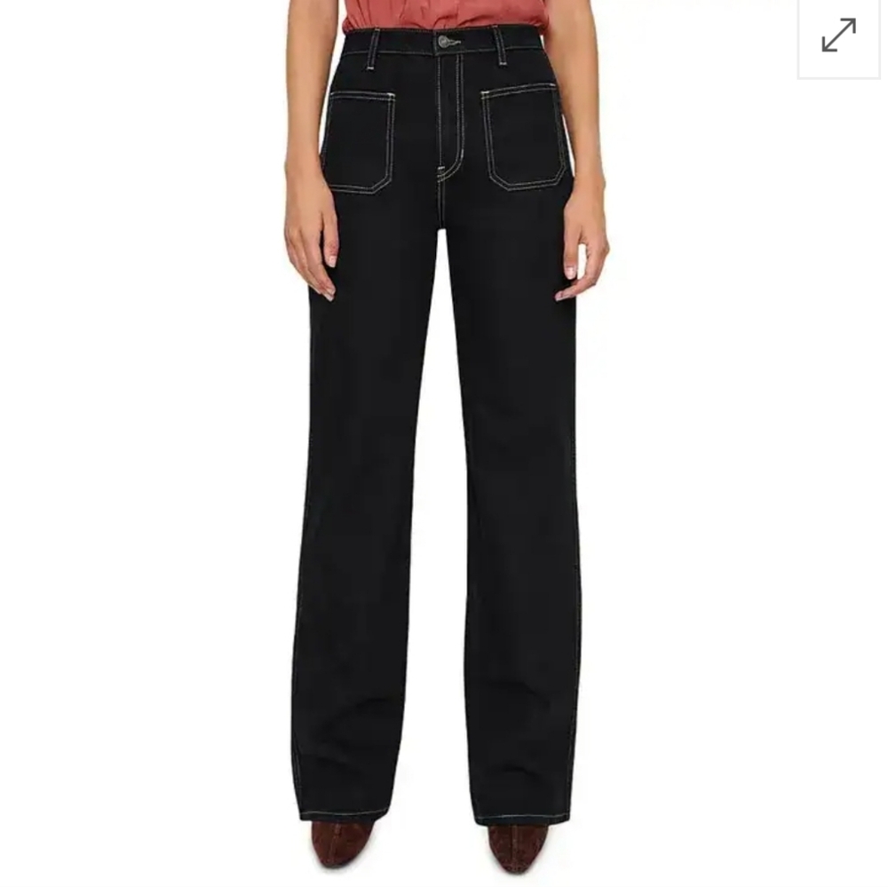 Reformation Black High-Rise Wide-Leg Jeans with Contrast Stitching